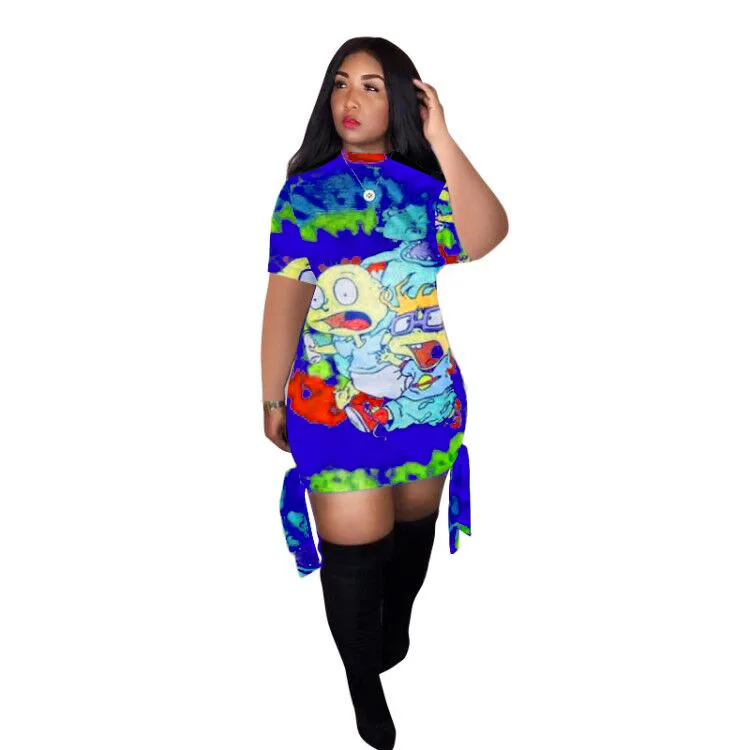 

Women's Summer Fashion Casual Printed O Neck Short Sleeve Mini Dress