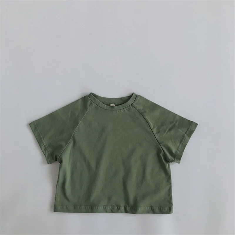 Летняя детская футболка Модные однотонные футболки для девочек Хлопковые топы с