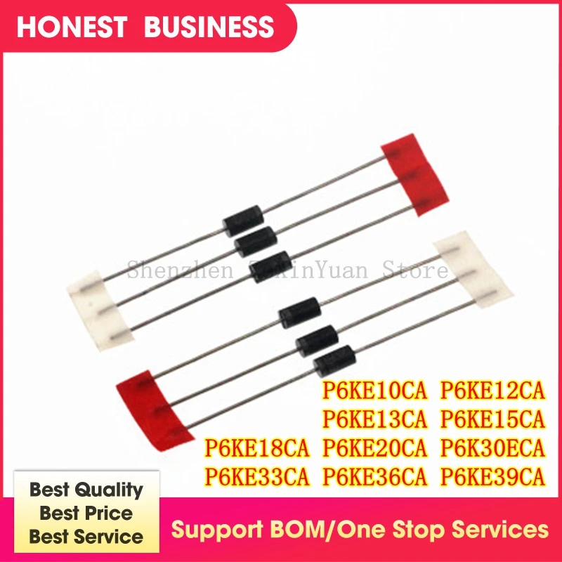 

20pcs TVS Diodes P6KE6.8CA P6KE8.2CA P6KE10CA P6KE12CA P6KE13CA P6KE15CA P6KE18CA P6KE20CA P6K30ECA P6KE33CA P6KE36CA P6KE39CA