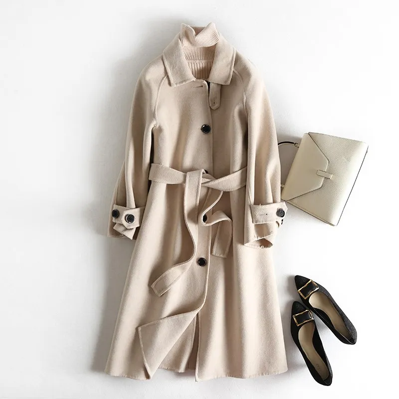 100% шерсть однобортное Модное Длинное Пальто одноцветное Женское шерстяное