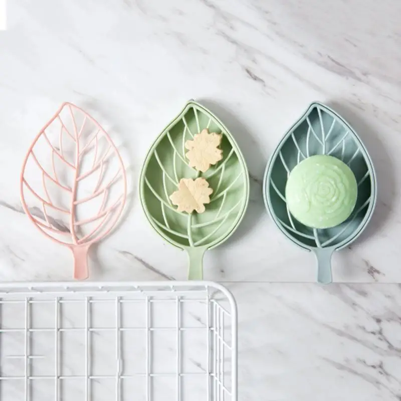 

Plastic Leaf Shape Soap Dish Plate Double Layer Soap Dishes Leaf Shape Case Soap Box Holder Drain Container Bathroom Products