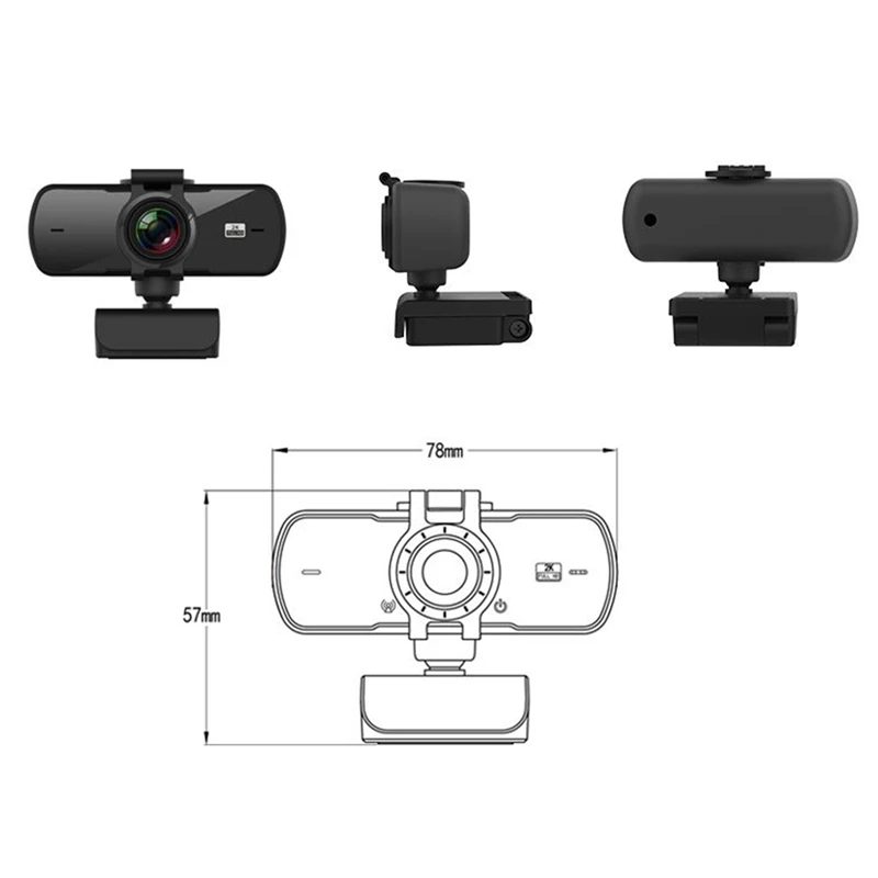 

Mini HD 2K Webcam with Microphone Rotatable USB Web Camera for Computer PC Live Broadcast Video Conference Work