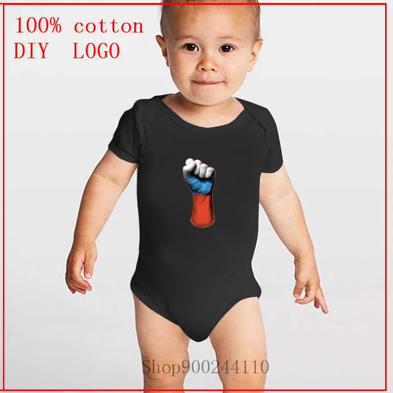 

Flag of Russia on a Raised Clenched Fist Bodysuits baby Boy Clothes Clothing Sets Baby Girl Clothes Unisex Newborn Baby Cotton