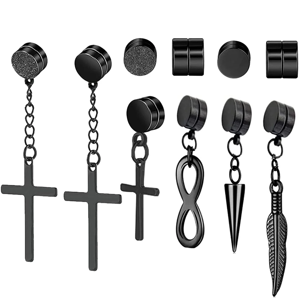 2pcs Punk Mens Strong Magnet Magnetic Ear Stud Set Non Piercing Pendant Earrings Fake Earrings Gift for Boyfriend Lover Jewelry