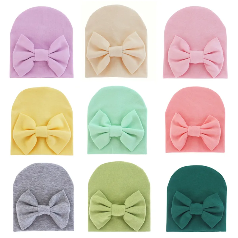 

Cute Solid Baby Girl Hat with Bow Cotton Warm Newborn Caps Infant Beanie Baby Stuff Accessories Bowknot Cap Girls Toddler Hat