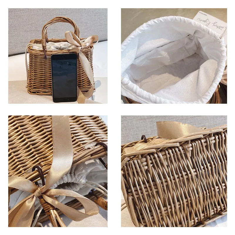 

2021 New Straw Bag Hand-woven Woman Handbags Solid Phone pack And Purse Summer Female Beach Bags Bohemia Fashion Lady Woven Bag