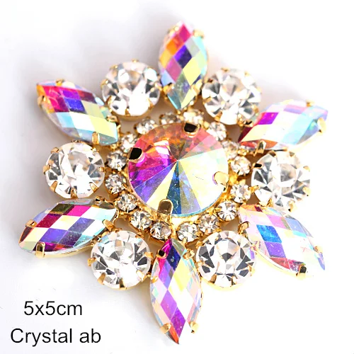 Crystal AB-5cm 1 шт. кристалл AB аппликация из стеклянных страз с золотой основой цветок аппликация стразы пришить стразы для свадебного платья B3486 - Цвет: Crystal AB-5cm