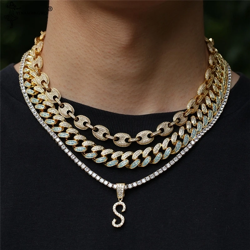 

Custom Cursive Style Letter Necklace and Pendant Men's Zircon Necklace Hip Hop Singer Party Accessories Jewelry 3mm Rope Chain