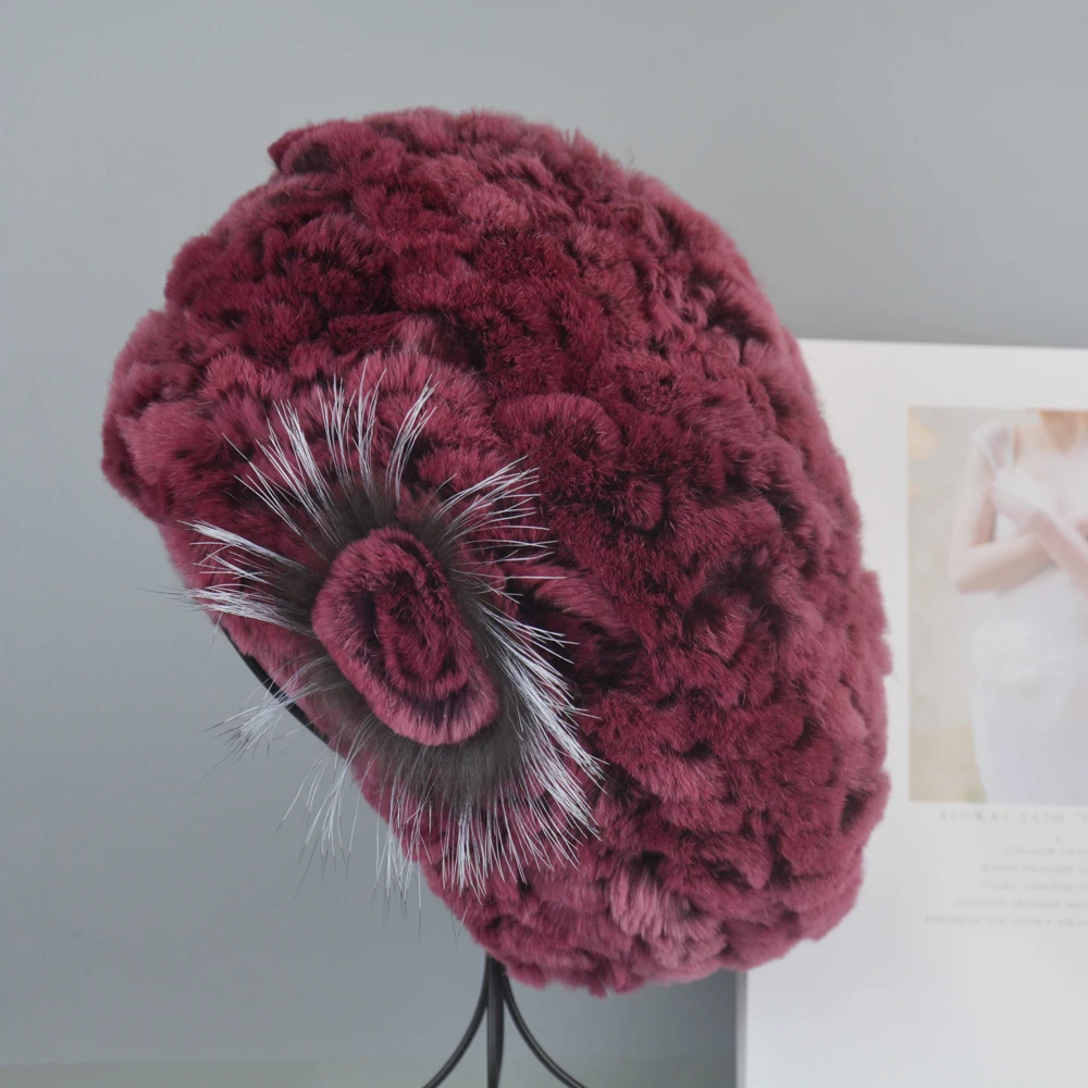 

New Women Knitting Real Rex Rabbit Fur Hat 100% Natural Soft Real Rex Rabbit Fur Caps Lady Winter Warm Real Rex Rabbit fur Hats