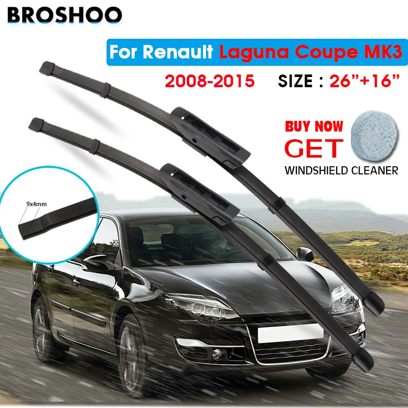 

Car Wiper Blade For Renault Laguna Coupe MK3 26"+16"2008-2015 Auto Windscreen Windshield Wipers Blades Window Wash Fit Hook Arms