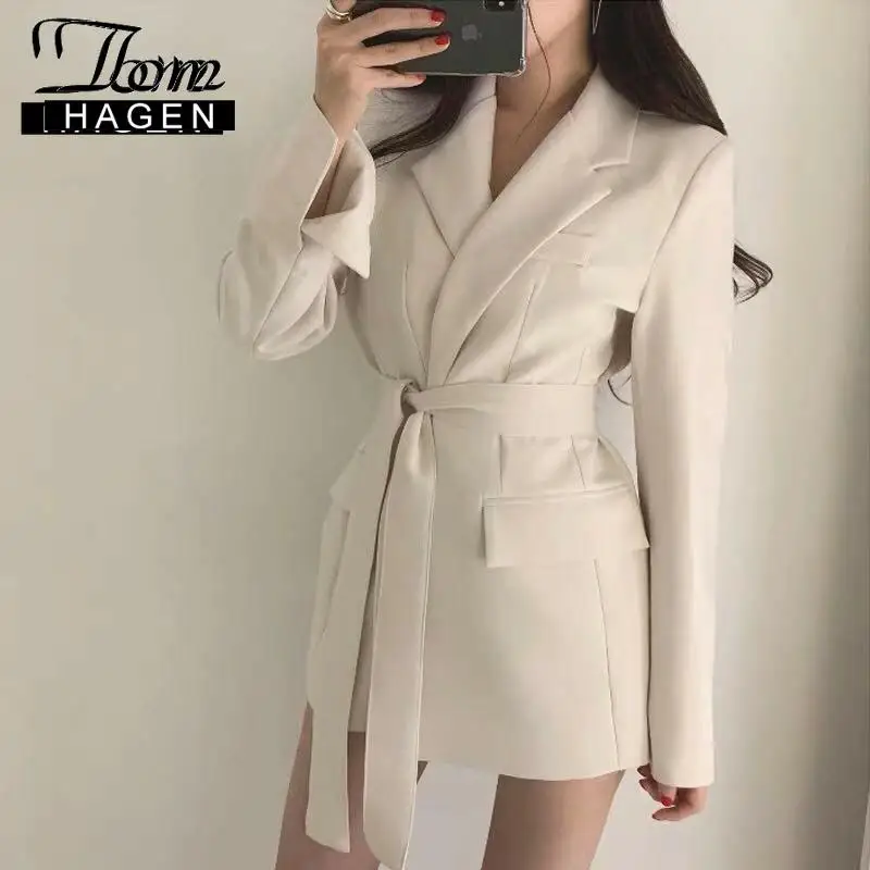 Женские блейзеры и куртки белый корейский Женский блейзер длинный Костюмный