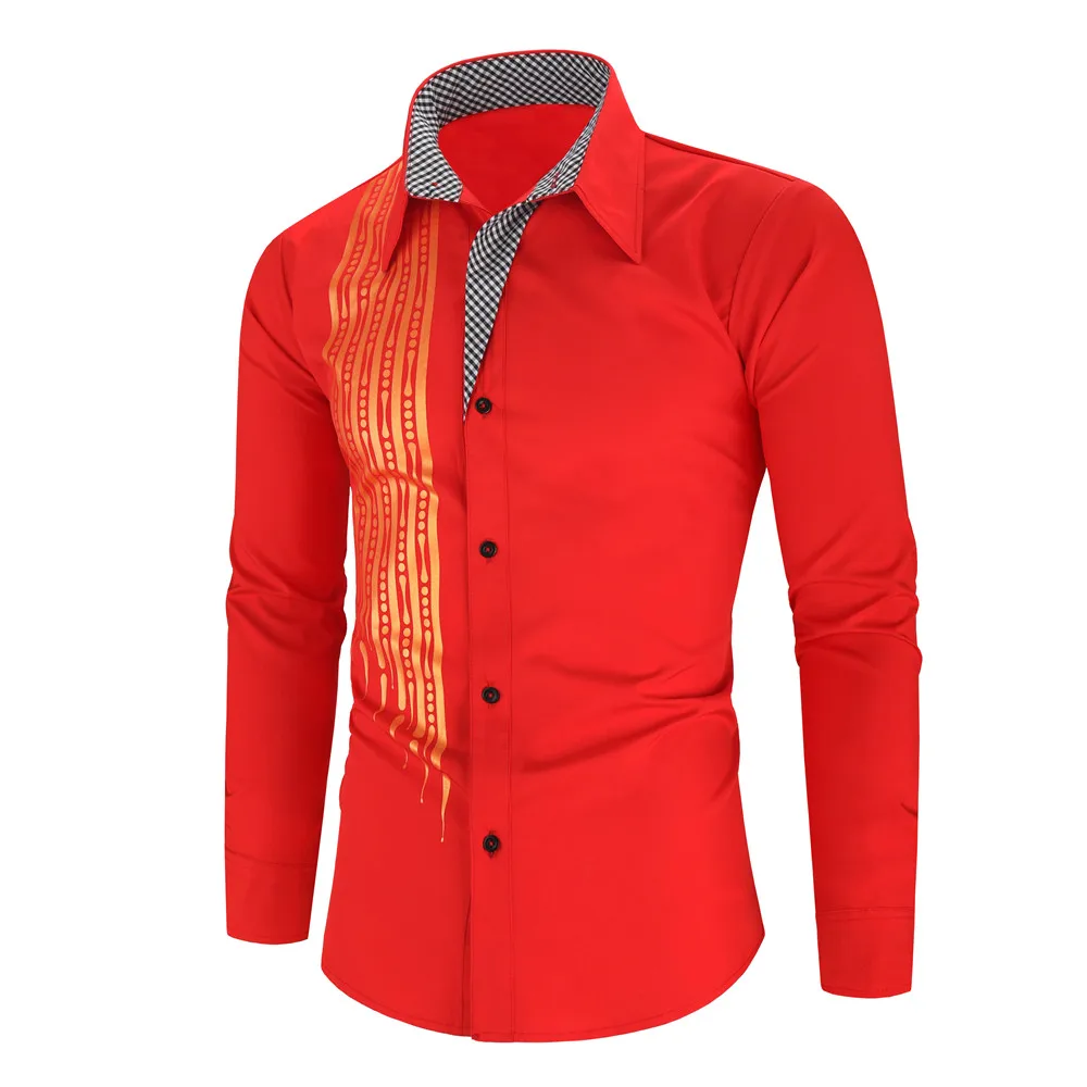 Роскошный золотистый и черный рубашка Для мужчин Slim Fit с длинными рукавами Camisa Masculina золотистый и черный Сорочка мужская, для общественных мест Для мужчин клуб нарядная рубашка - Цвет: Red