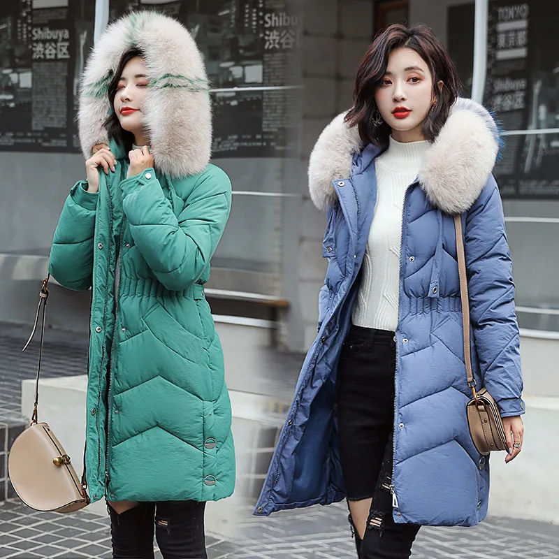 

Women Winter Jacket With Thicken Fur Hooded Warm Female Long Parka Padded Coat
