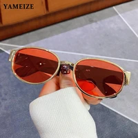 yameize retro oval sunglasses women metal round sunglasses female vintage round sun glasses luxury brand design gafas de sol uv
