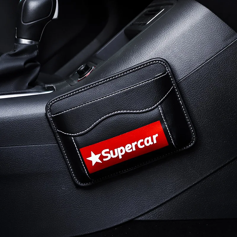 black car phone holder phone pocket in car pu leather car storage bag pasty phone box car sundries bag car accessories free global shipping