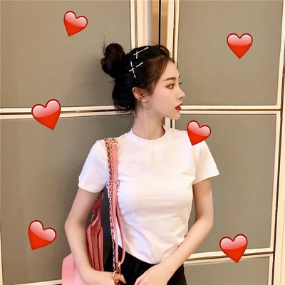 

New Summer T Shirt Women Knitted navy blue Casual Short Sleeves Top O-Neck Tshirt Slim Kintwear Female T-shirt