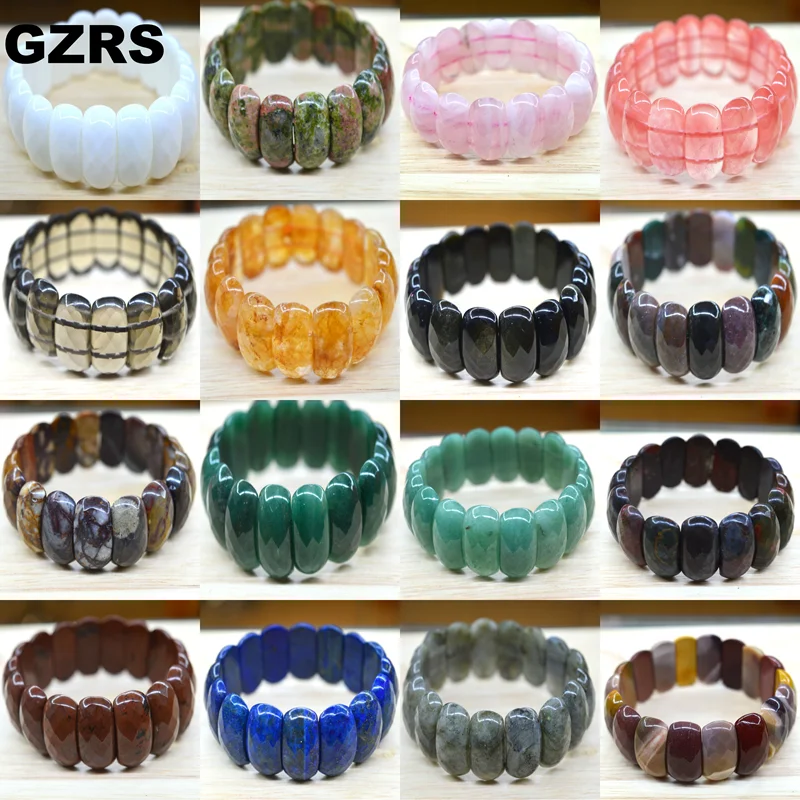 

Natural 15x20 MM Oval Shape Faceted Elastic Cord Stone Agate Crystal Obsidian Lapis Amethyst Bracelets Bangles Femme For Women