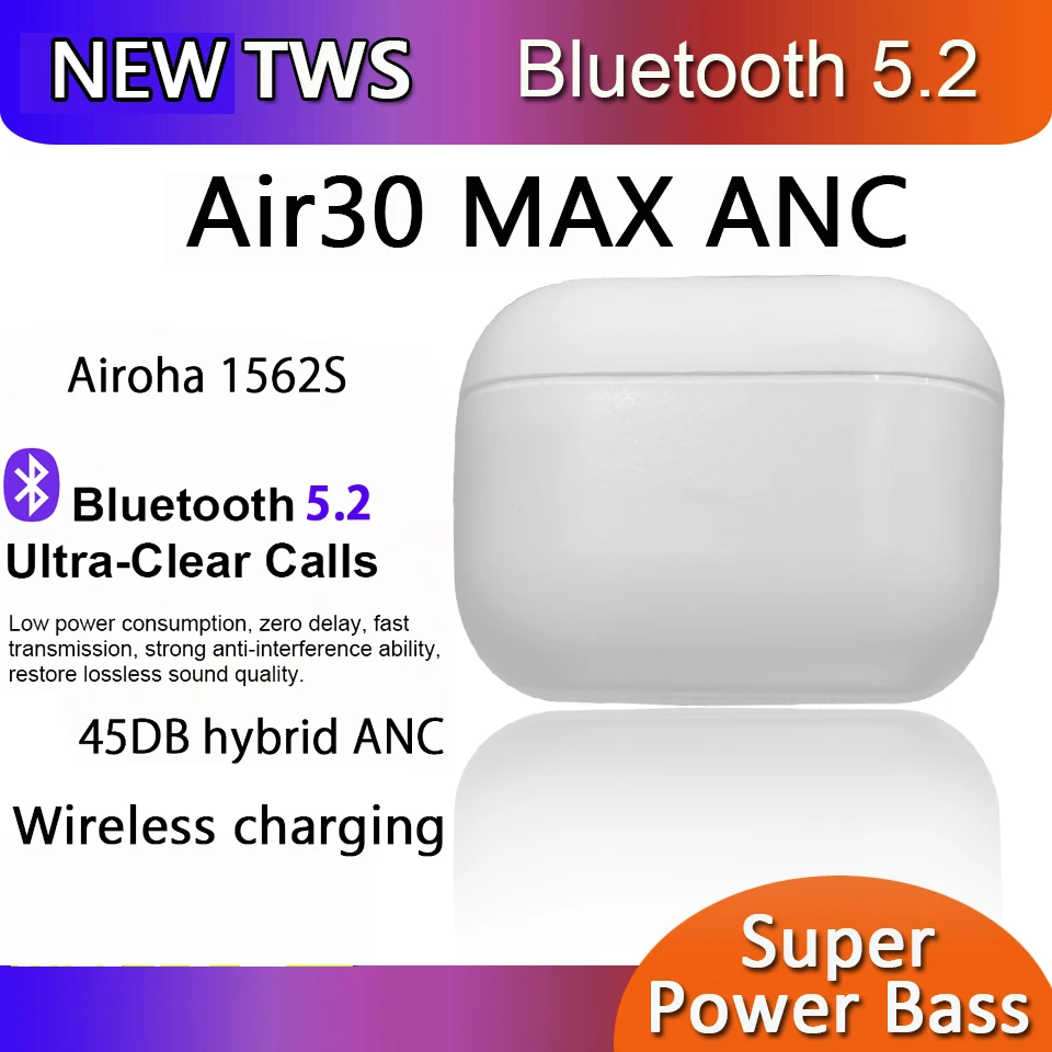 

Air30 Max Anc Wireless Bluetooth Earphone 45DB Airoha 1562s Earbuds Pk I900000 Tws I999999 Pro Max Air 3 Ear Buds Earphones