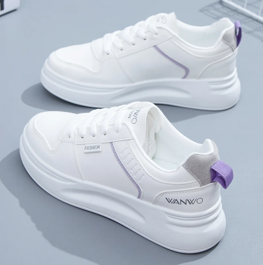 Женские кроссовки на плоской подошве белые кожаные женская обувь для бега