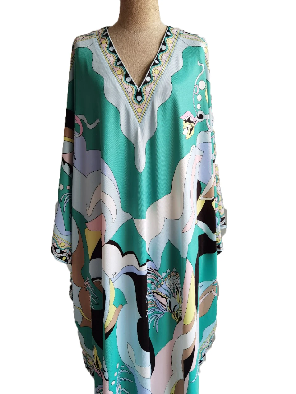 Casual Floral Printed Boho silk Cafatn long dress Runway Women's Batwing sleeve Loose Silk kaftan maxi dress for women