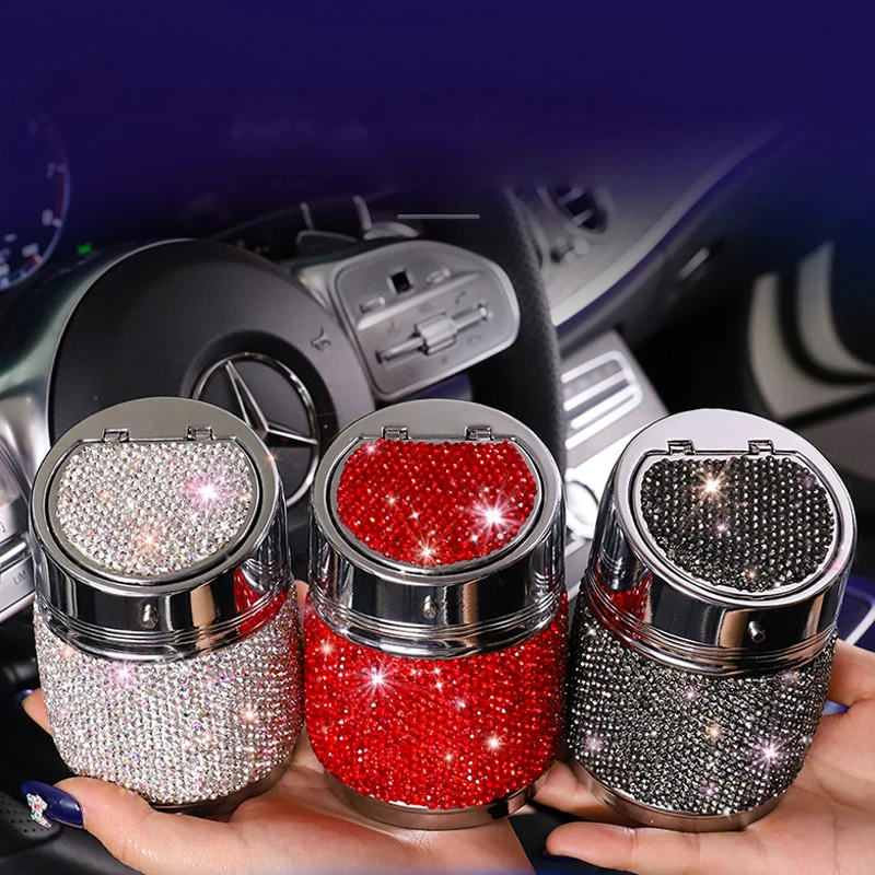

Car Ashtray Wiht Lid Portable Ashtray Outdoor Metal Pocket Ashtray Bling Diamond Automobile Ashtray