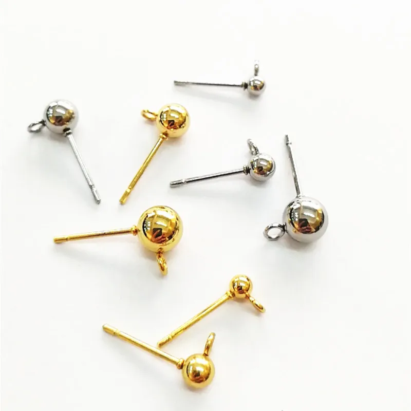 20PCS/lot Stainless Steel Gold Silver Color Ball Stud Earring Ear Pin Findings for DIY Earrings Base Jewelry Making | Украшения и