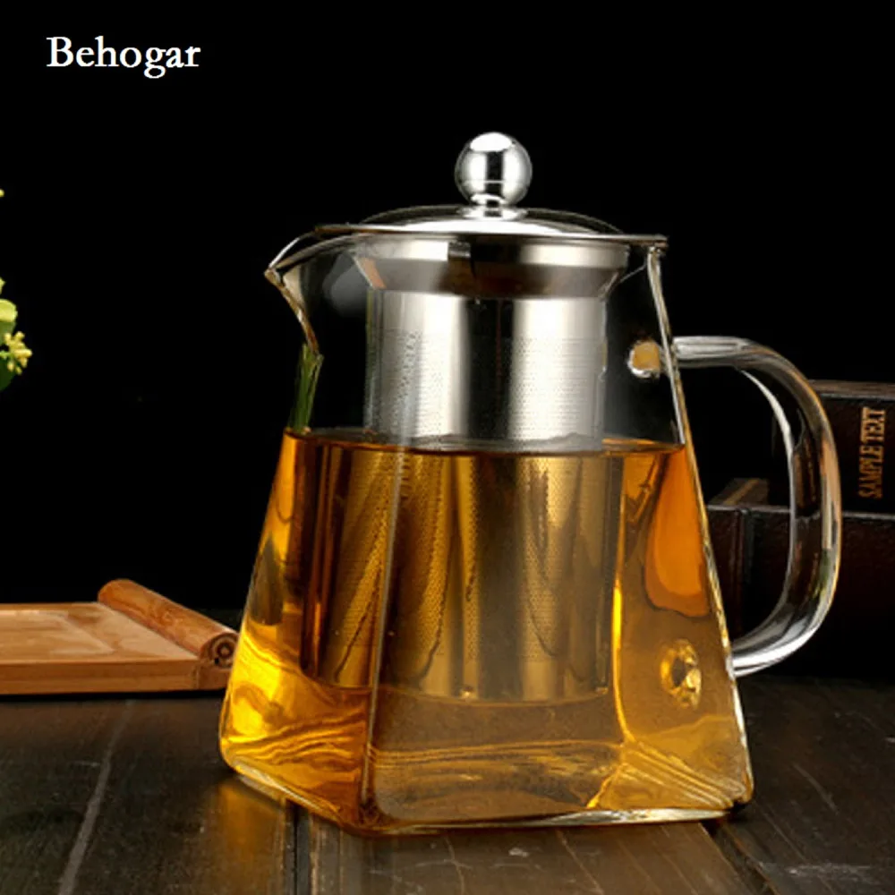 Behogar 950 мл прозрачные Стекло с квадратными каблуками Чай горшок высокого