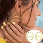 Серьги-кольца из нержавеющей стали настраиваемым именем на заказ серьги панк стиль Пользовательские Круг Серьги с заявлением слова номер