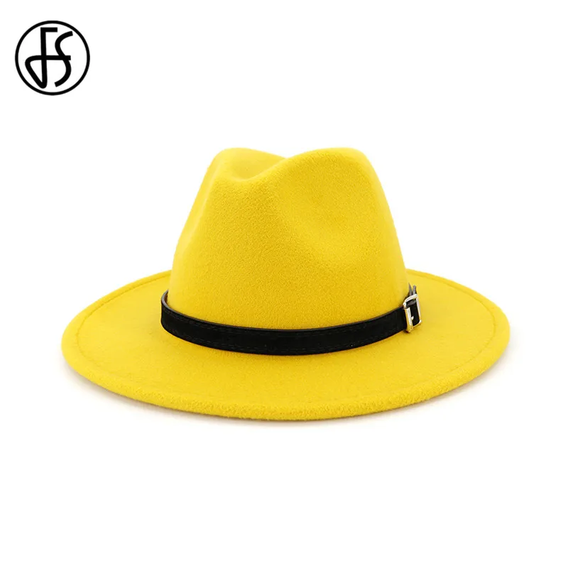 Женская фетровая шляпа FS винтажная шерстяная с широкими полями и пряжкой на
