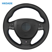 diy black artificial leather hand stitched car steering wheel cover for bmw m sport f10 f11 touring f07 f12 f13 f06 f01 f02 m5