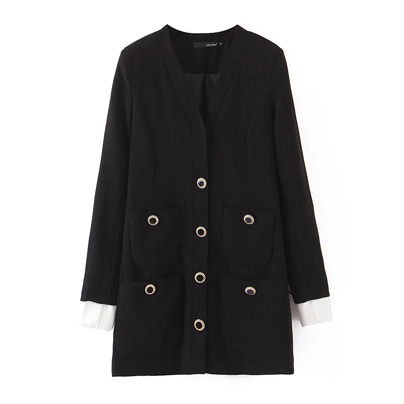 Женский блейзер OMIKRON черный офисный пиджак с карманами большие размеры | Женская