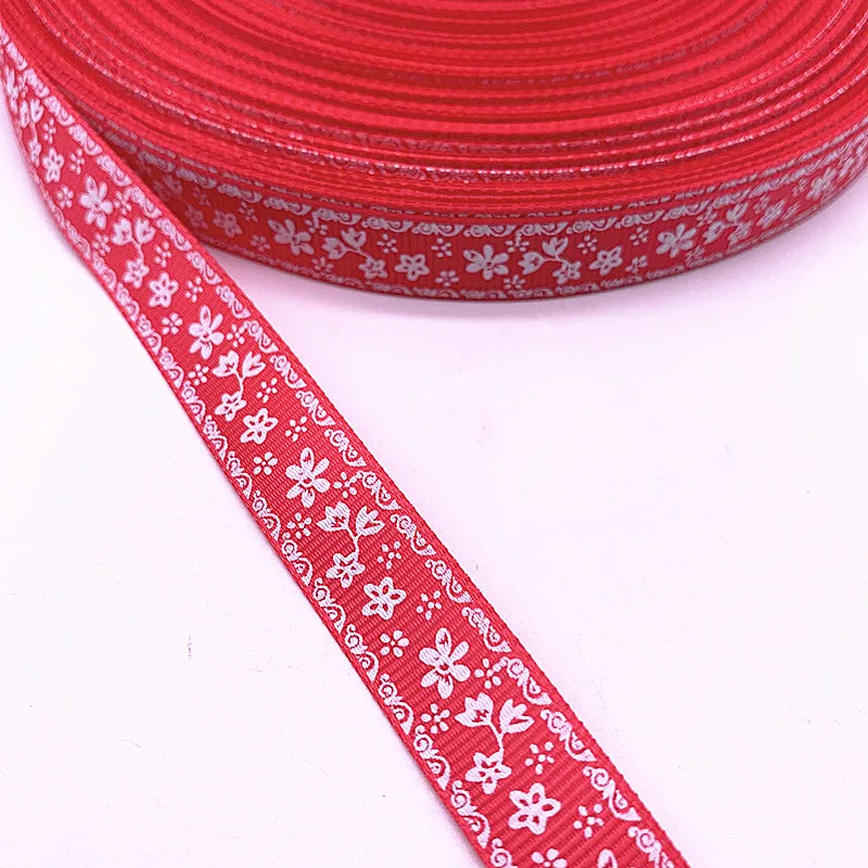 Ленты в рубчик с цветочным принтом 5 ярдов 15 мм | Дом и сад