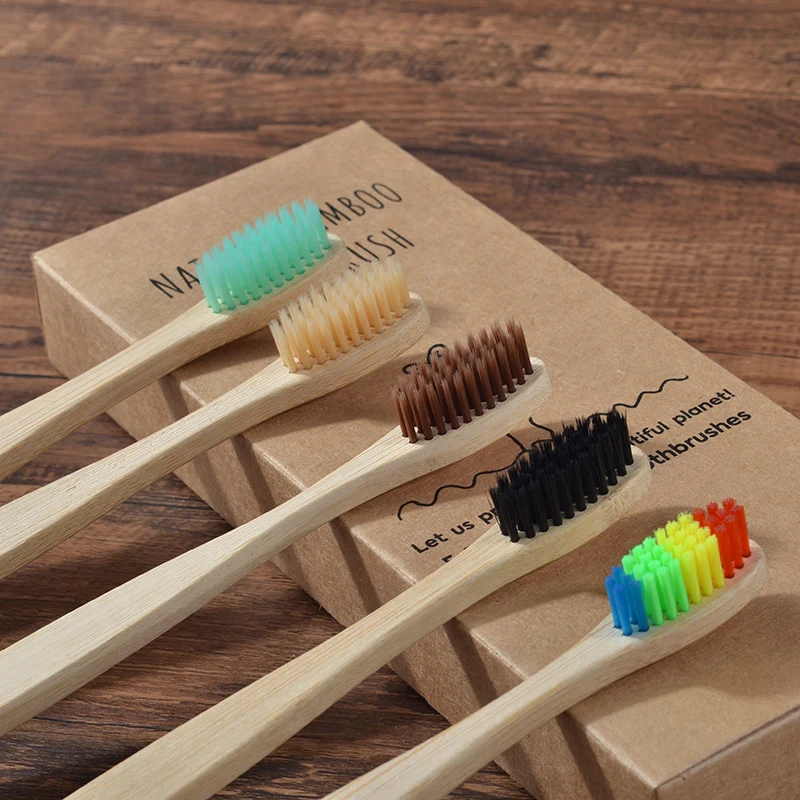 5 цветов/партия бамбуковая Зубная Щетка Оптом натуральная низкоуглеродная