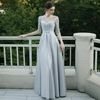 Женское вечернее платье с круглым вырезом, длинное кружевное атласное платье с рукавом до локтя, для свадьбы, вечеринки, церемонии, размера плюс платья на заказ