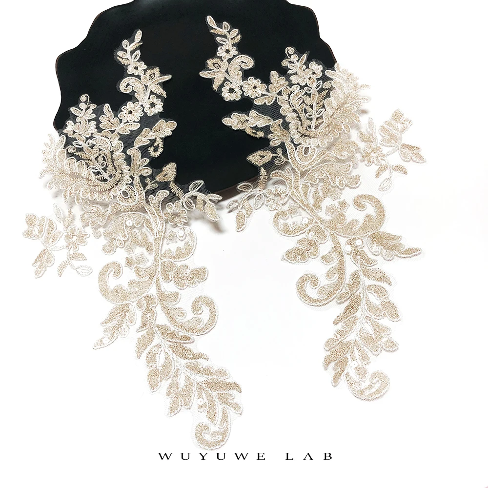 1 пара прозрачная хлопковая гипюровая ткань цвета шампанского с блестками и