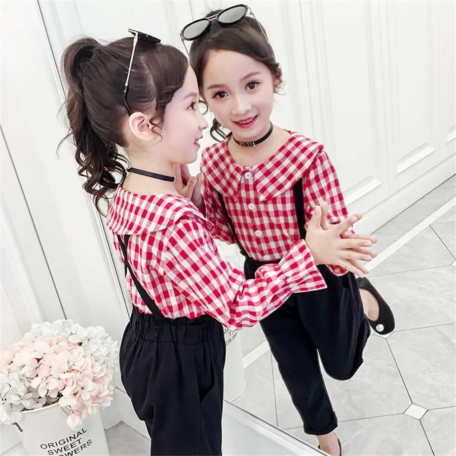 Комплект из 2 предметов футболка в клетку и комбинезон для девочек 6 8 12 лет |