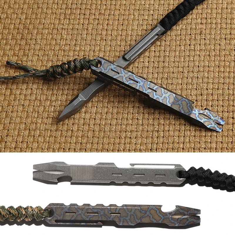 

TC4 Titanium alloy Crowbar outdoor Survival defensive EDC Multifunction tool screwdriver Titanium Pattern Self Defense Keychain