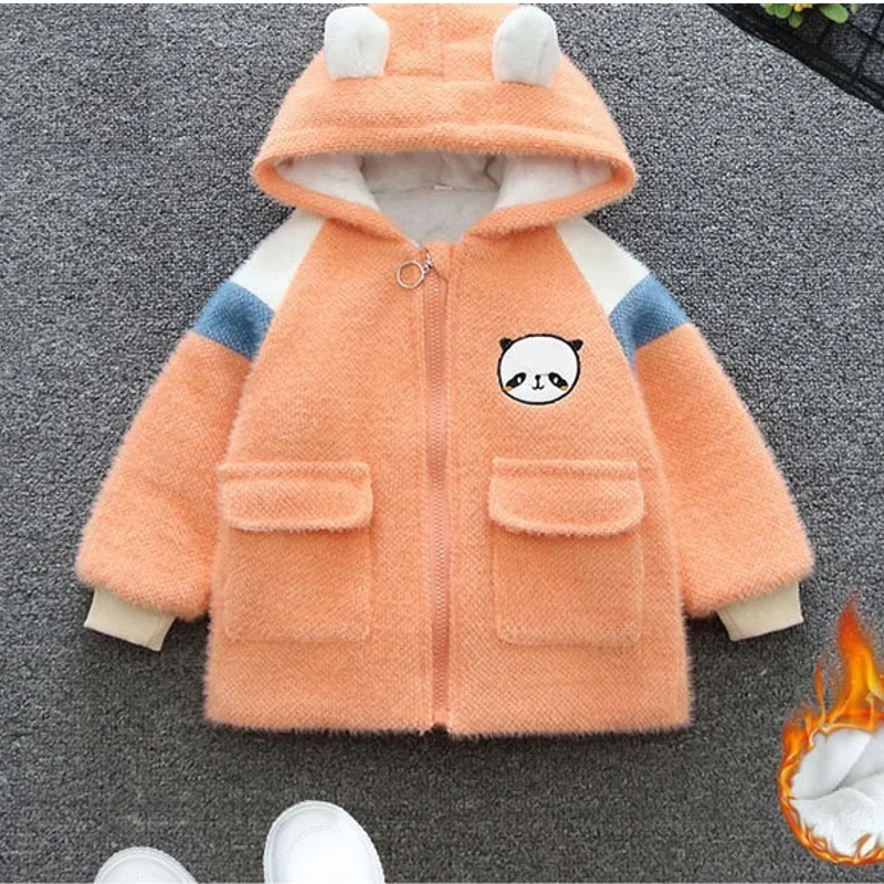 

Winter Warm Thick Velvet Child Coat Cartoon Panda Baby Girls Boys Jacket Windproof Children Outerwear Kids Outfits 1-9 Years Old
