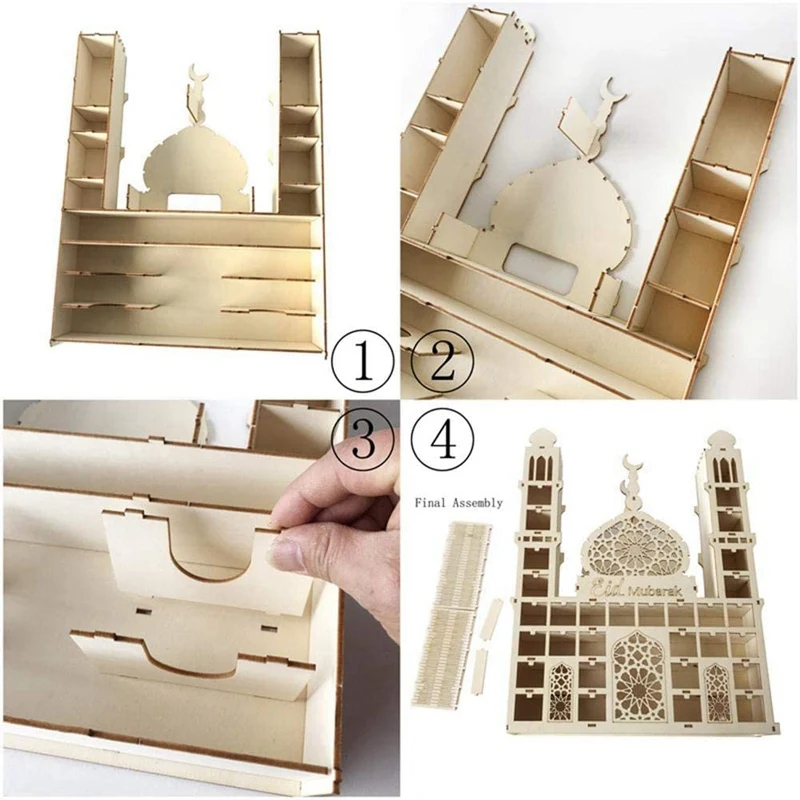 

Eid Mubarak Countdown Calendar DIY Wood Ramadan Decoration Wooden Small Candy Gift Drawer for Home Party Decoration