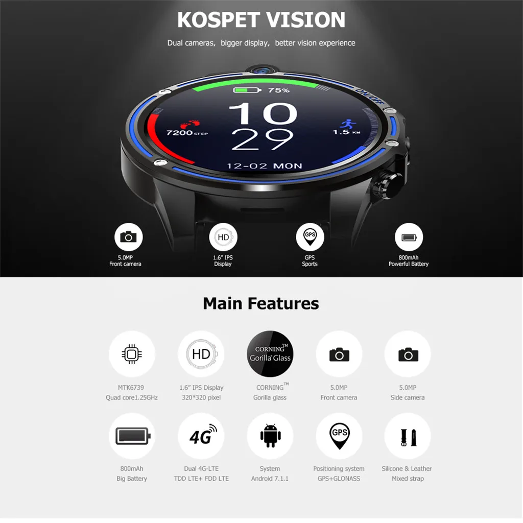 Смарт-телефон KOSPET VISION 3 ГБ+ 32 Гб 1,6 ”4G с двумя ЧИПАМИ 800 МП мАч
