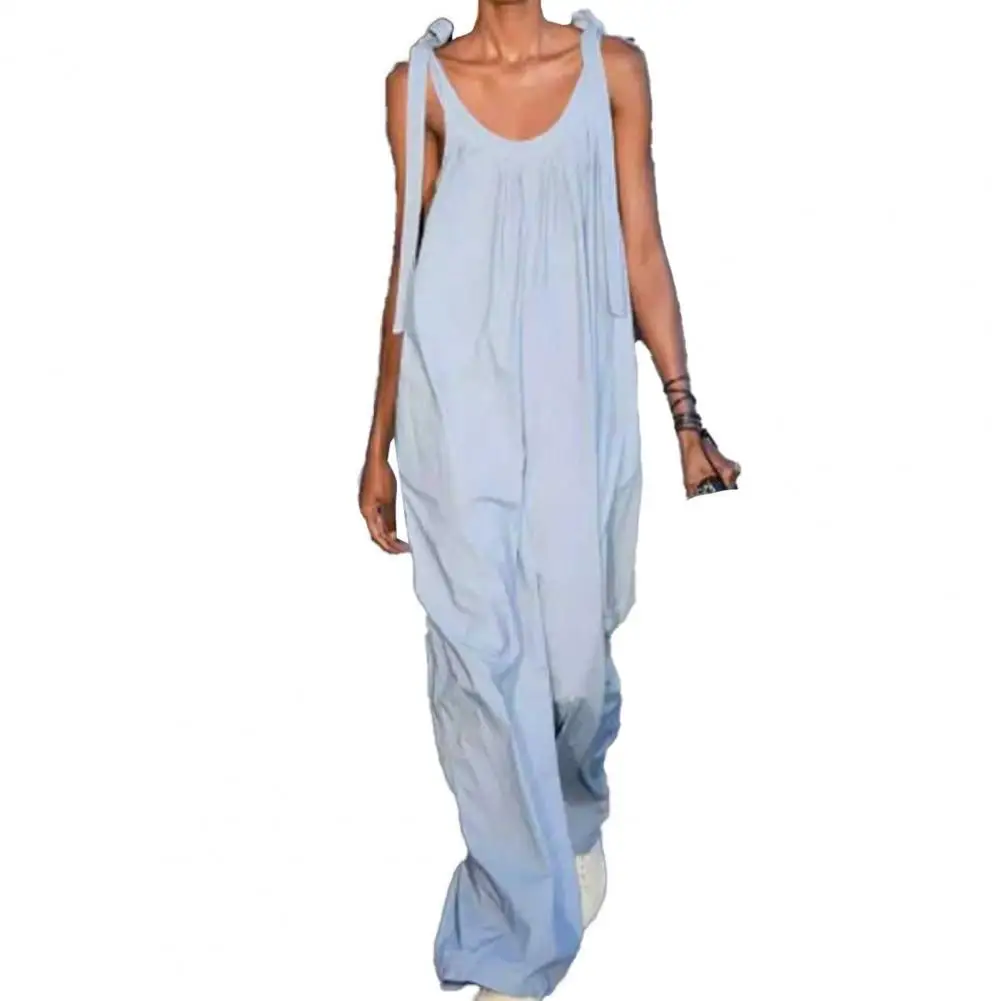 

Summer Women Jumpsuit Fashion Solid Color Wide Leg Summer Lace-up Low Cut Romper Wide Leg Lace-up Playsuit Casual Jumpsuit