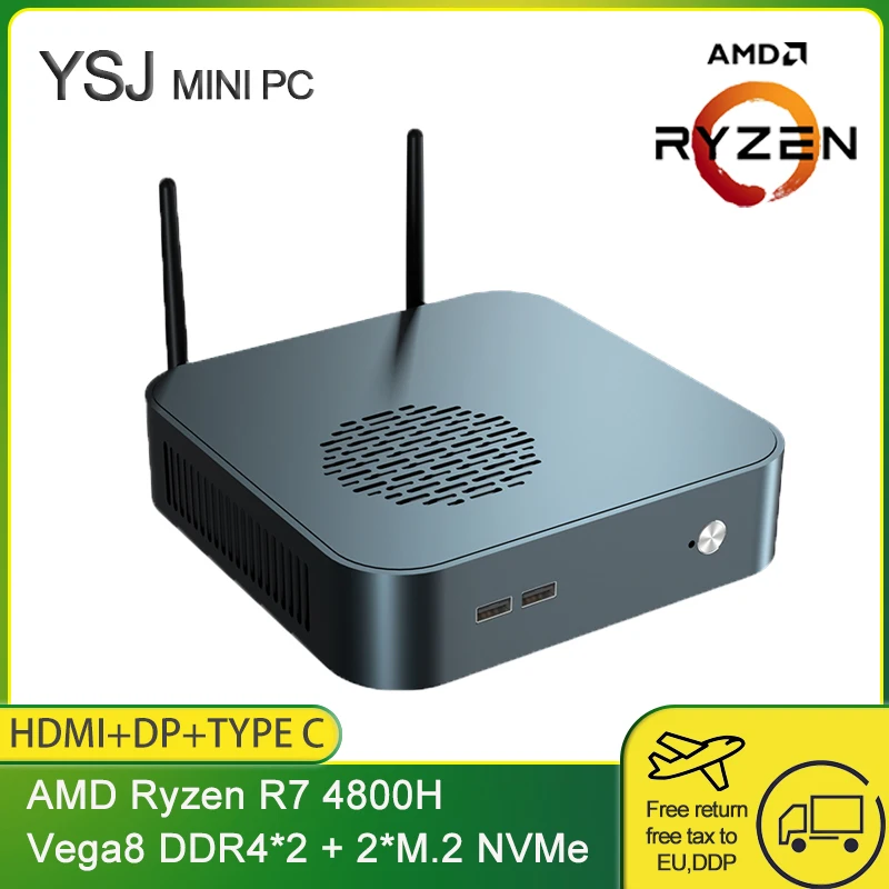 

7nm Mini PC AMD Ryzen 7 4800H 8 Core Gaming Computer 2*DDR4 M.2 NVMe Windows 10 Pro 4K Radeon Graphics AX200 WiFi6 Bluetooth 5.1