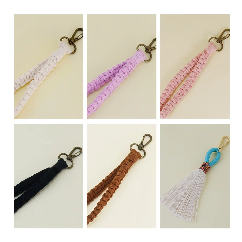 Personality braided rope keychain pendant charm lady handbag pendant mobile phone lanyard car decoration jewelry gift