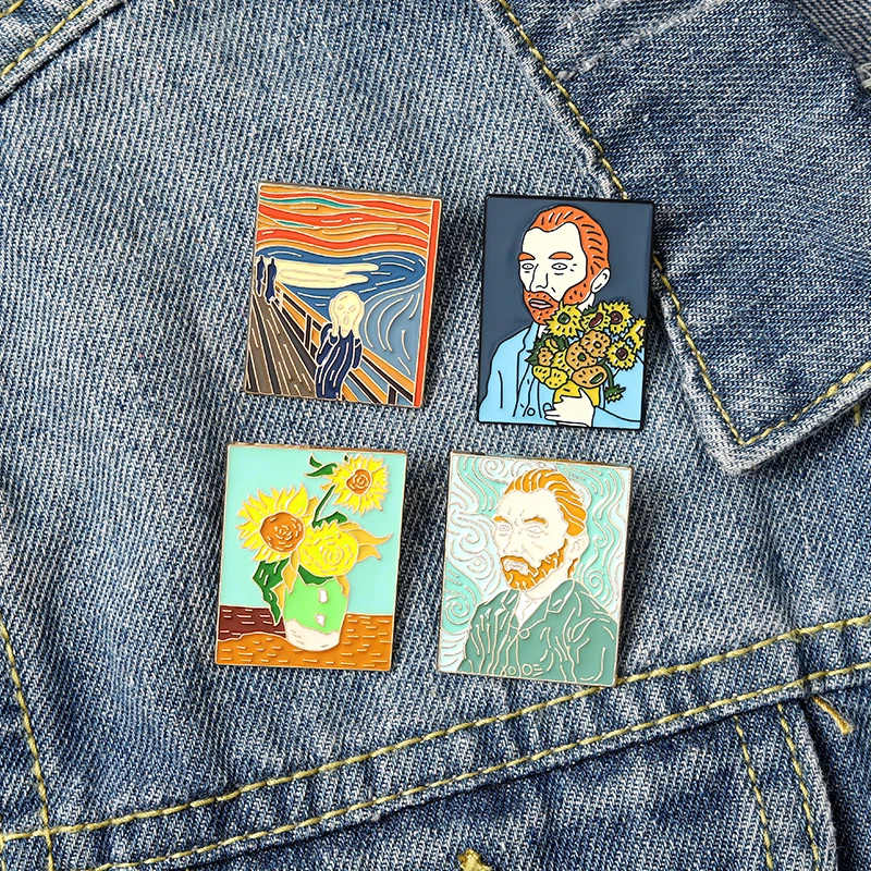 

Cartoon Van Gogh Oil Painting Enamel needle Sunflower shout art Brooch clothes lapel backpack pin badge jewelry gifts for friend