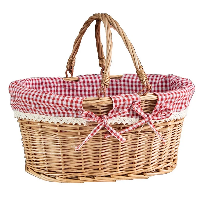 

Oval Willow Woven Picnic Basket Candy Basket Storage Basket Wine Basket With Handle Egg Gathering Wedding Basket