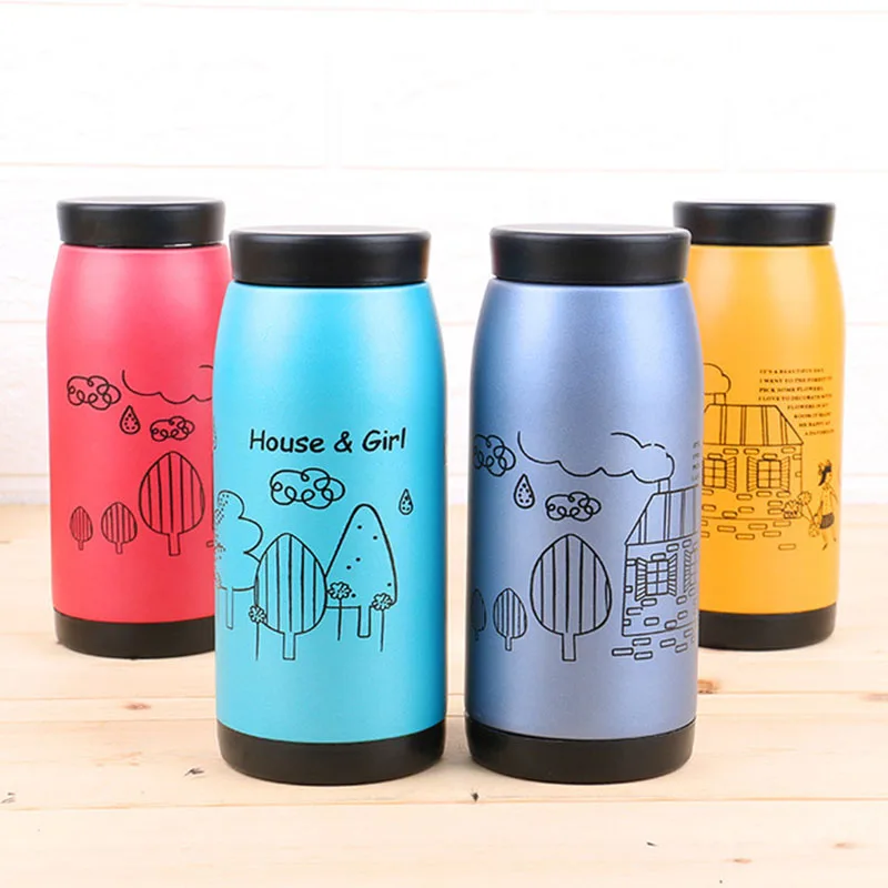 Korean Style Stainless Steel Thermos Cup Creative Matte illustration Big Belly Cartoon Drinkware | Дом и сад