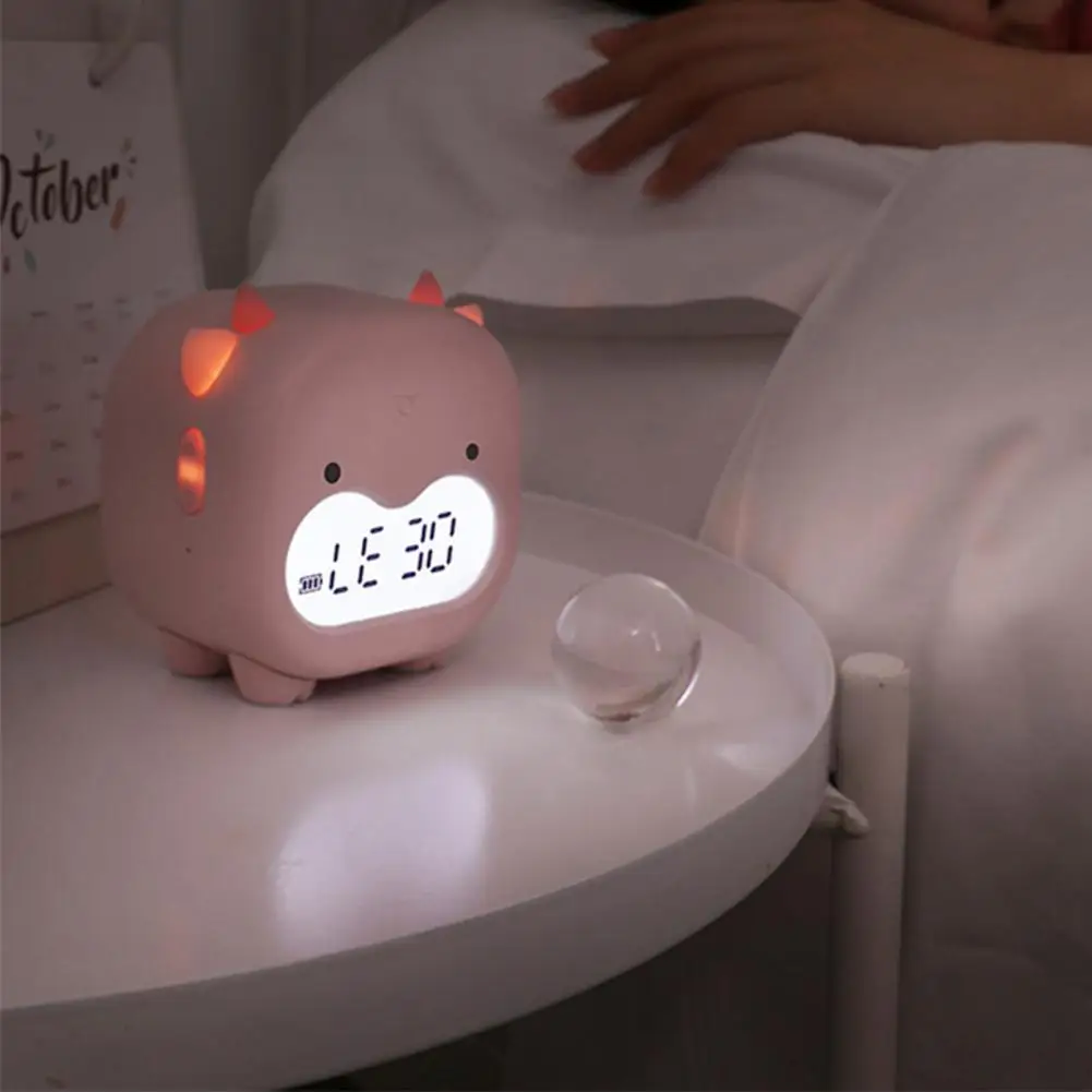 

Snooze Table Clock Wake Up Desktop clocks USB Powered Rechargeable Energy Saving LED Digital Cow Shape Alarm Clock for Home