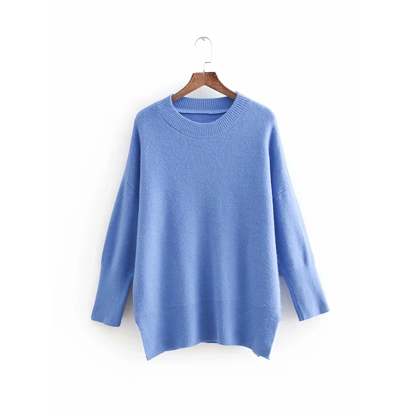 Женский осенне-зимний однотонный пуловер Новое поступление 2018 синий свитер