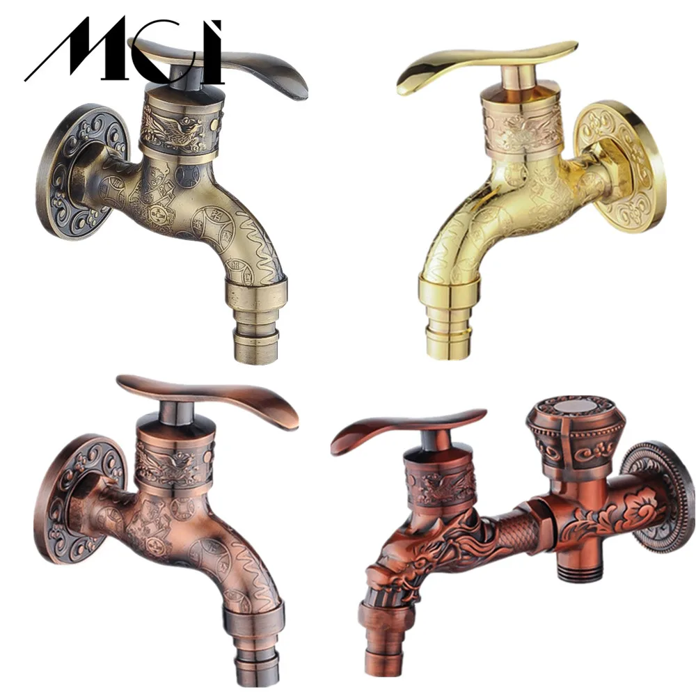 

Wholesale And Retail Antique Bibcock Zinc alloy Carved Wall Mount Retro Tap Decorative Outdoor Garden Washing Machine Mop Faucet