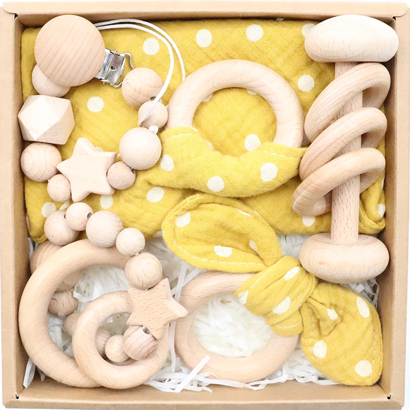 

Wooden Box Children`s Silicone Teeth Protection Molar Rod Set Baby Teether Rattle Personalized Pacifier Chain 0-12 Months Baby